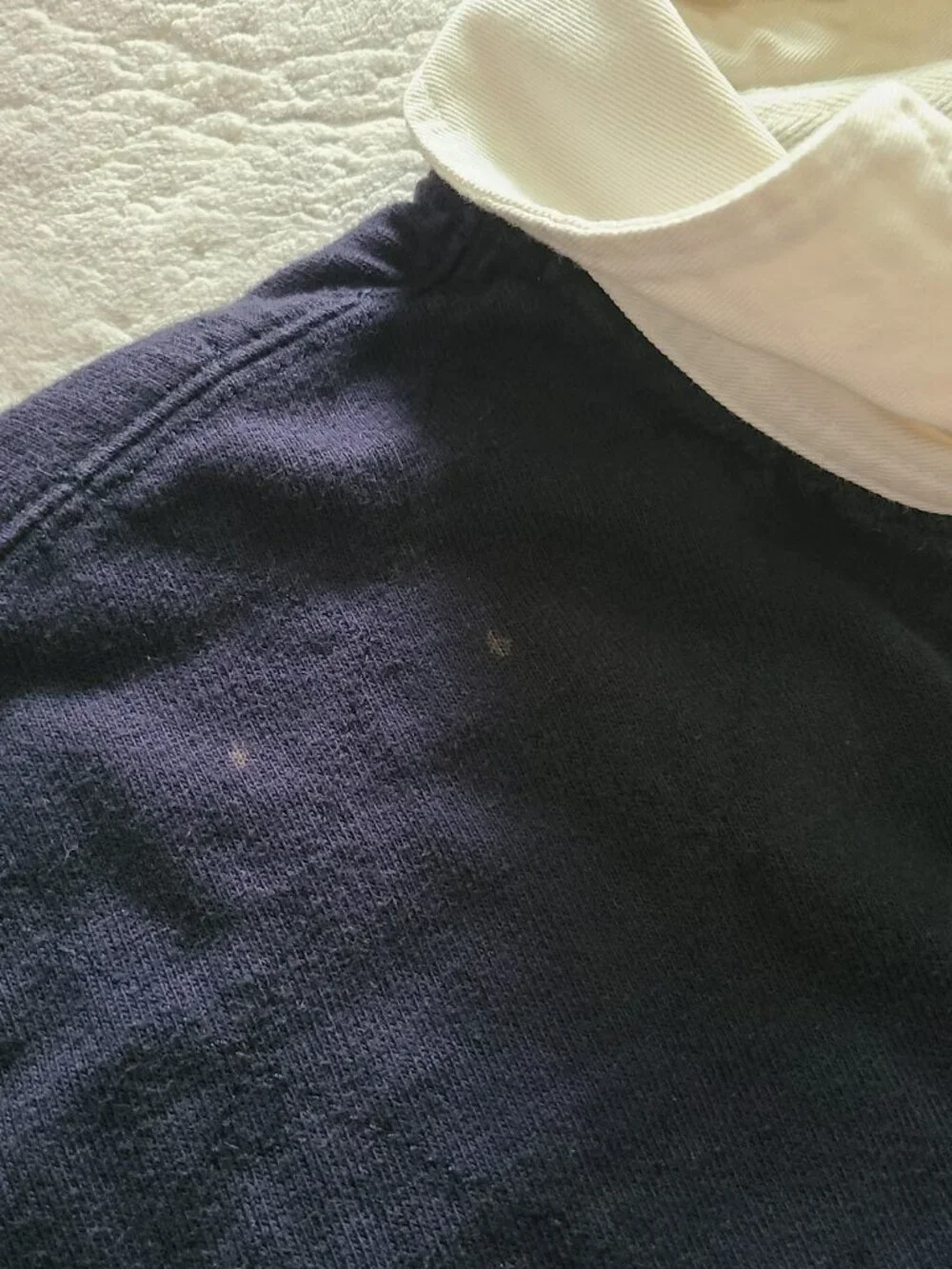 Vtg Polo Ralph Lauren Rugby Shirt 2LT Tall Navy Cream Elbow Patch Big & Tall